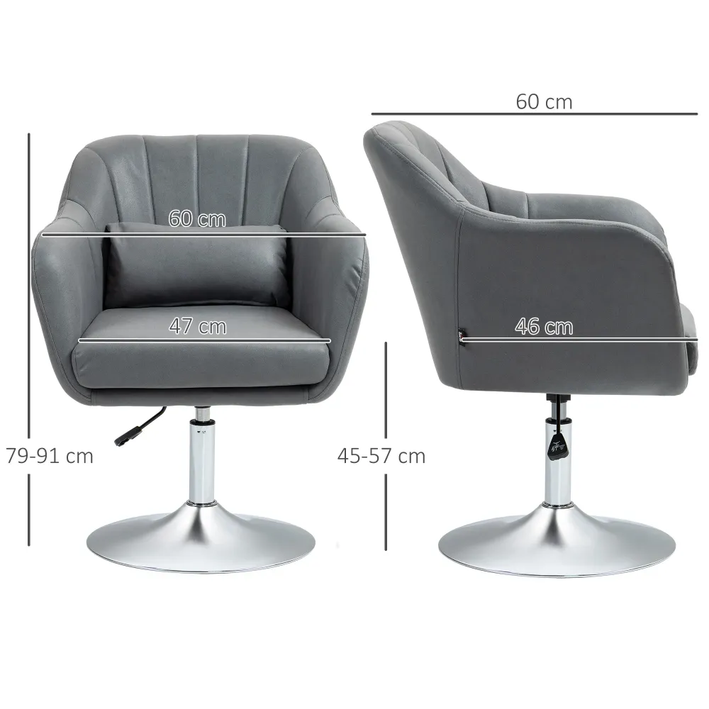 Poltrona Girevole con Cuscino Lombare 60x60x79-91 cm Tessuto Tecnico Grigio