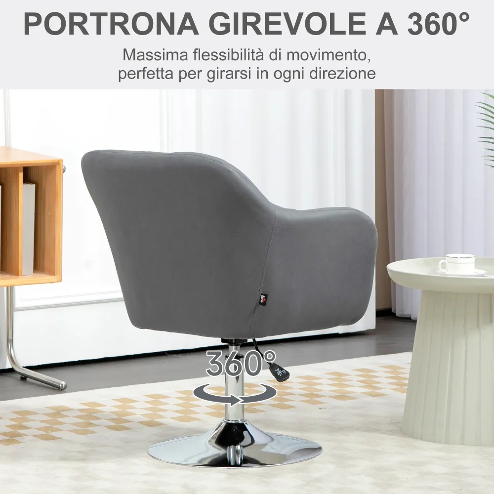 Poltrona Girevole con Cuscino Lombare 60x60x79-91 cm Tessuto Tecnico Grigio