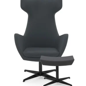 Poltrona girevole con pouf moderna imbottita schienale alto base metallo - vari colori