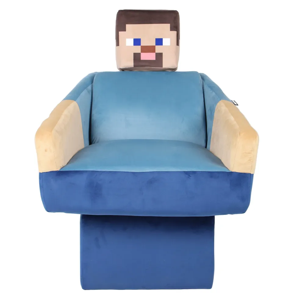 Poltrona girevole 'Minecraft' - Design Steve - Braccioli e poggiatesta - Blu / Beige