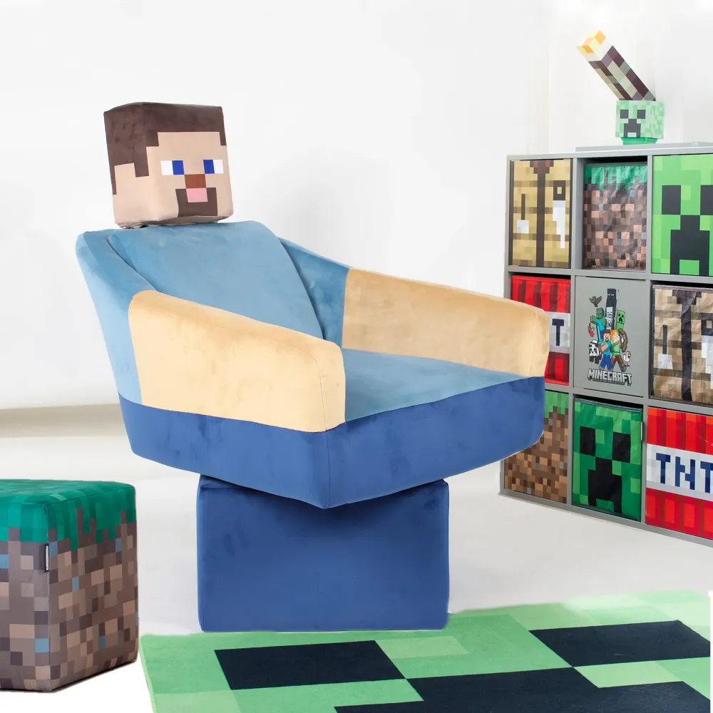 Poltrona girevole 'Minecraft' - Design Steve - Braccioli e poggiatesta - Blu / Beige