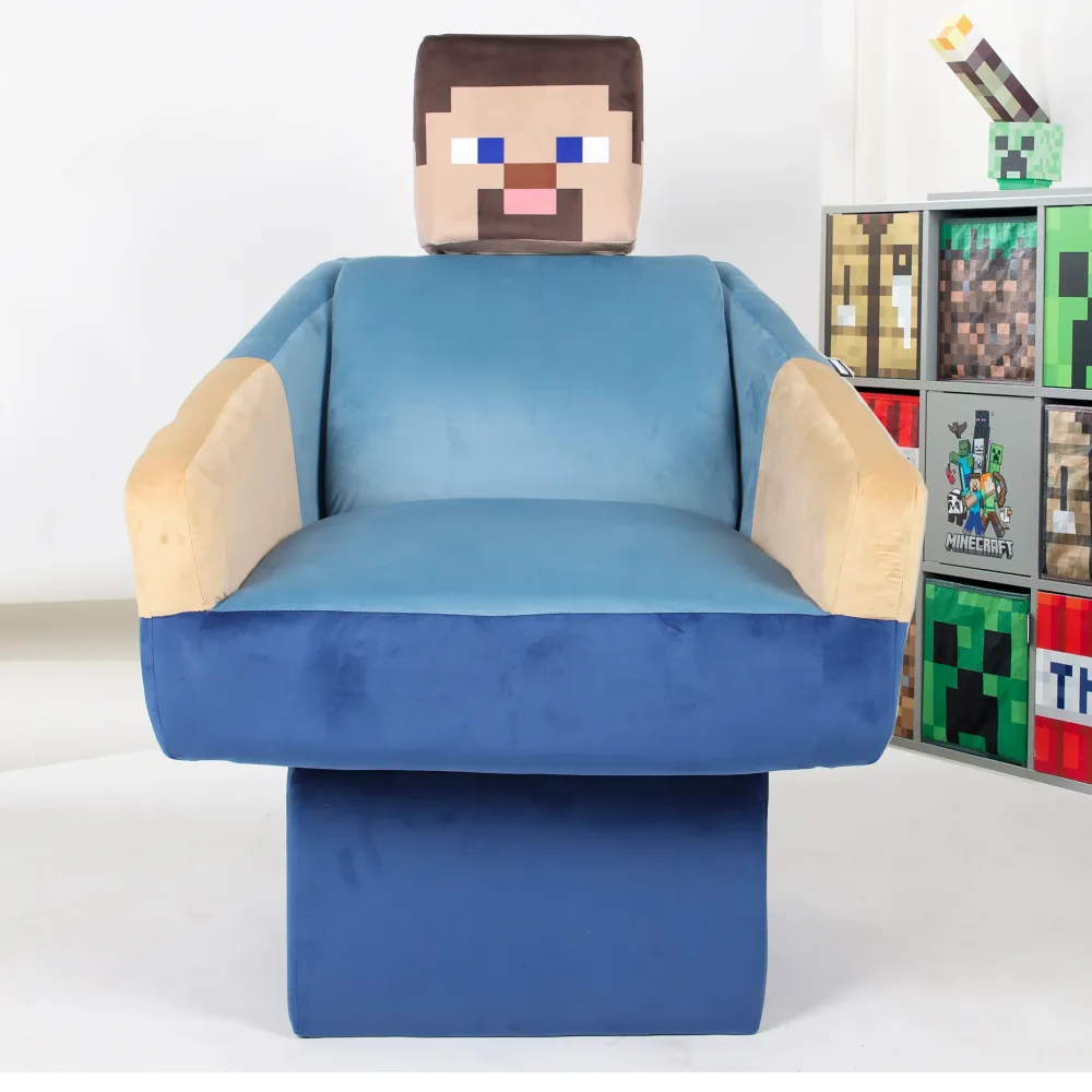 Poltrona girevole 'Minecraft' - Design Steve - Braccioli e poggiatesta - Blu / Beige