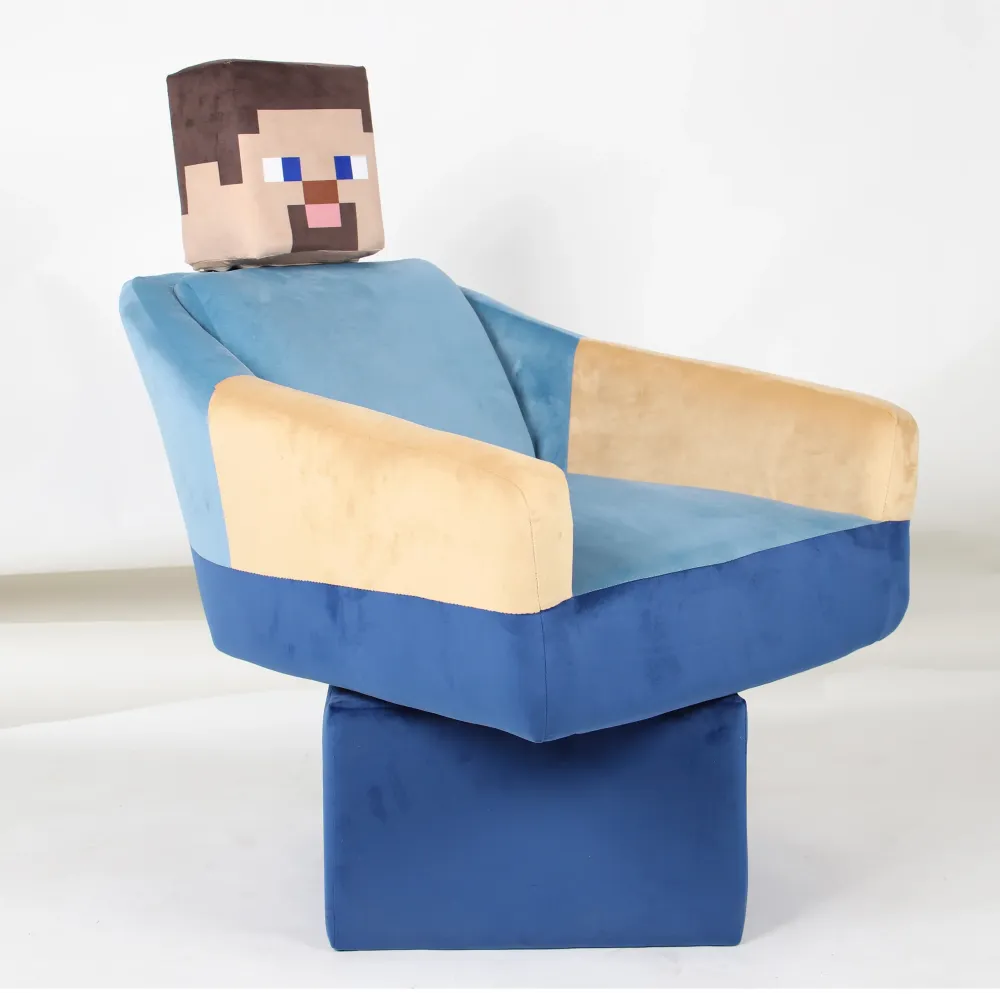 Poltrona girevole 'Minecraft' - Design Steve - Braccioli e poggiatesta - Blu / Beige