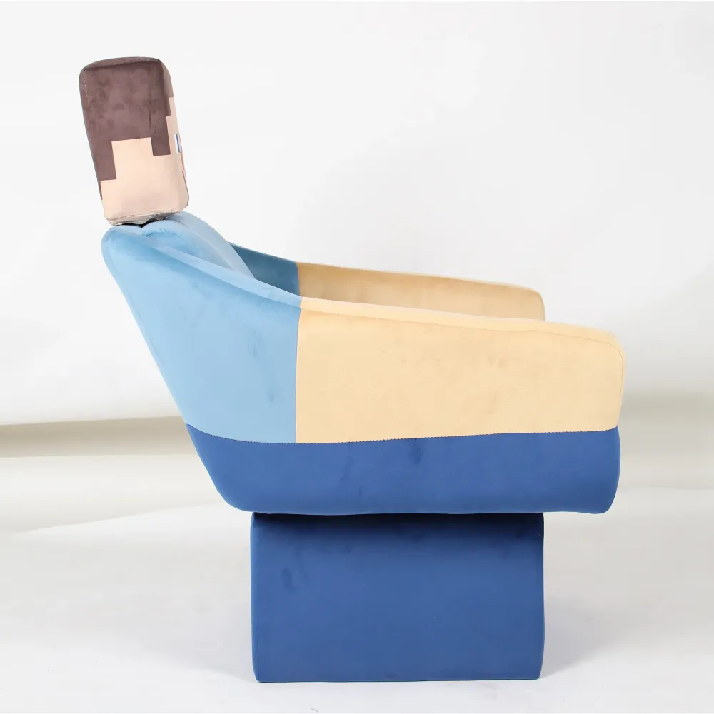 Poltrona girevole 'Minecraft' - Design Steve - Braccioli e poggiatesta - Blu / Beige