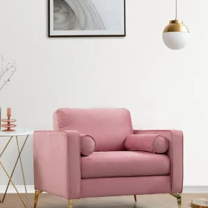 Poltrona Glamour Rosa con Gambe Oro Poltroncina Moderna Imbottita Piedini Oro cm 105x85x90h
