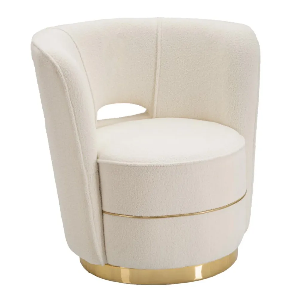 Poltrona "Iceland" tessuto colore crema con decorazioni dorate per interni