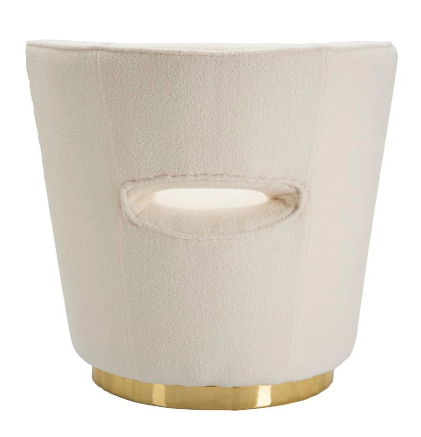 Poltrona "Iceland" tessuto colore crema con decorazioni dorate per interni