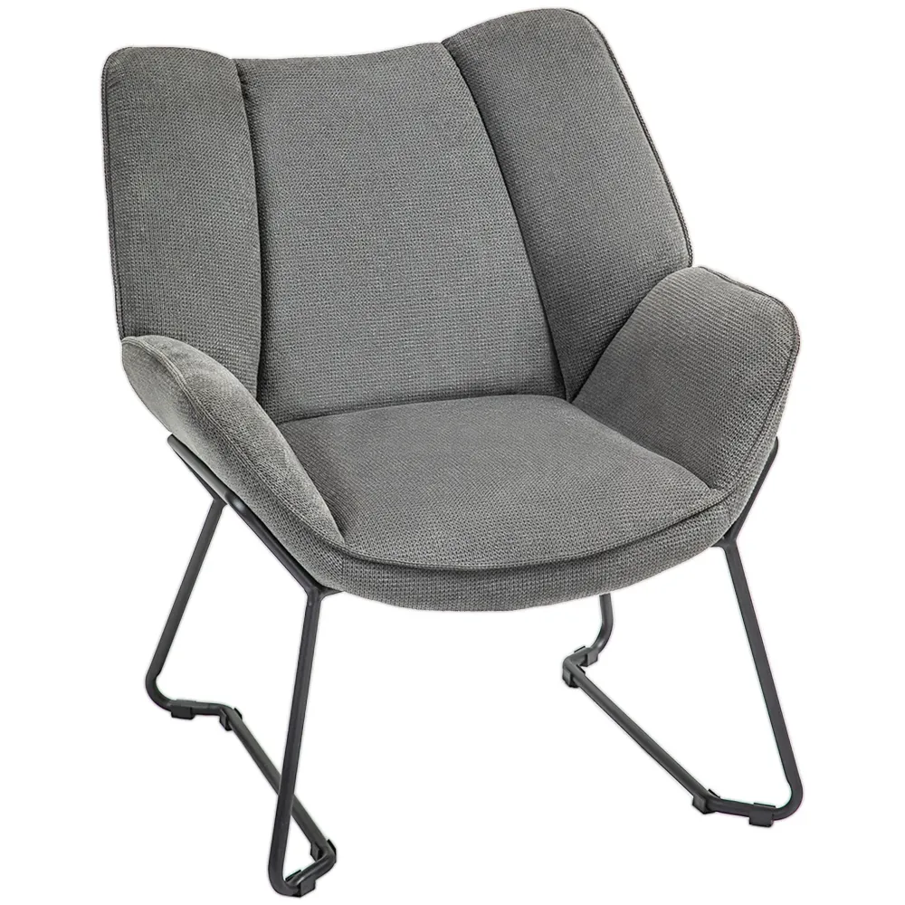 Poltrona Imbottita 71,5x67x79 cm Tessuto Effetto Lino Grigio
