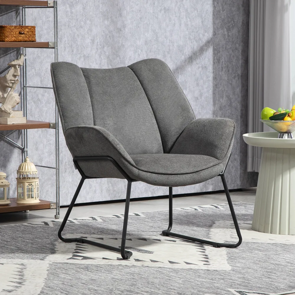 Poltrona Imbottita 71,5x67x79 cm Tessuto Effetto Lino Grigio