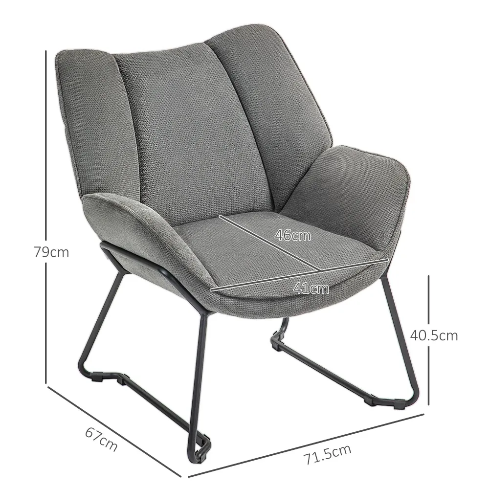 Poltrona Imbottita 71,5x67x79 cm Tessuto Effetto Lino Grigio
