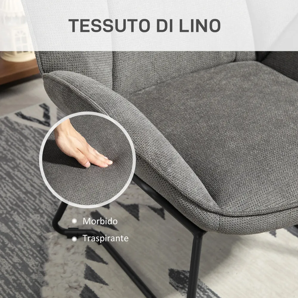 Poltrona Imbottita 71,5x67x79 cm Tessuto Effetto Lino Grigio