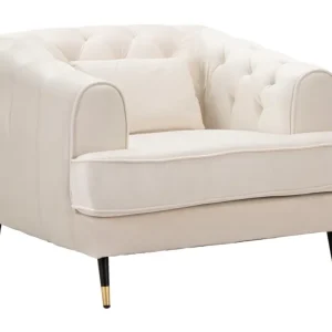 Poltrona imbottita moderna tessuto effetto velluto colore crema cm 93x86x71h