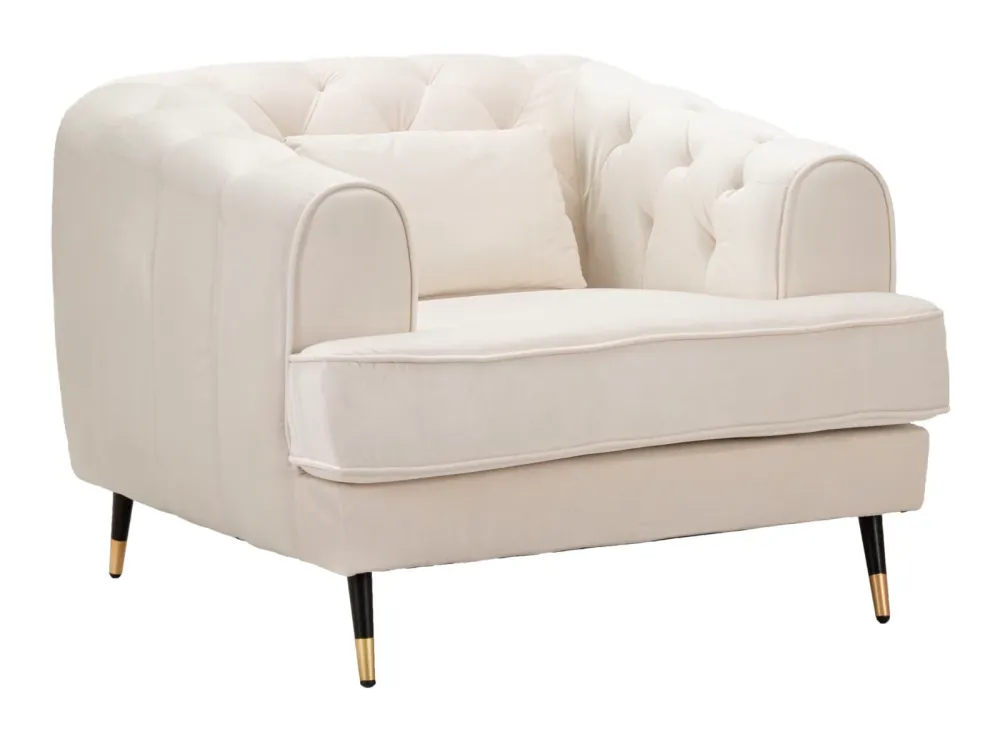 Poltrona imbottita moderna tessuto effetto velluto colore crema cm 93x86x71h