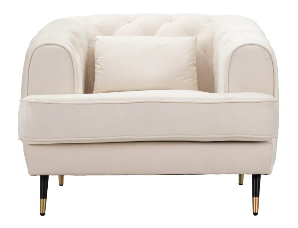 Poltrona imbottita moderna tessuto effetto velluto colore crema cm 93x86x71h