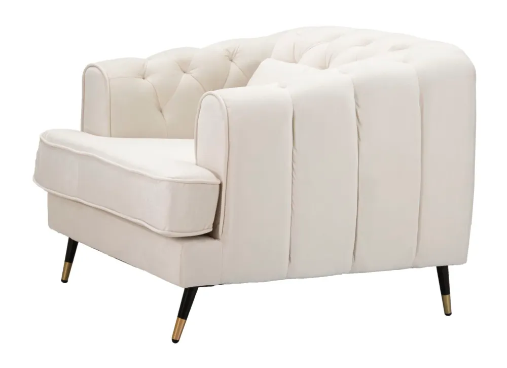 Poltrona imbottita moderna tessuto effetto velluto colore crema cm 93x86x71h