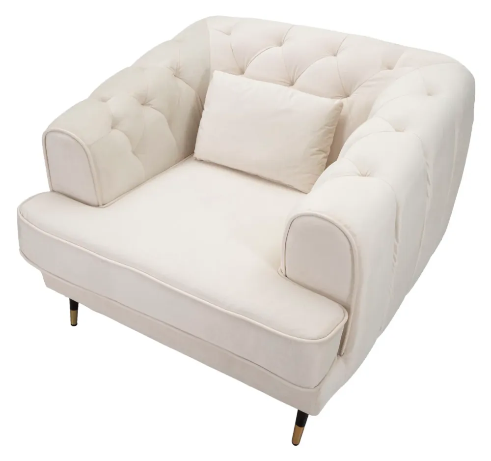 Poltrona imbottita moderna tessuto effetto velluto colore crema cm 93x86x71h