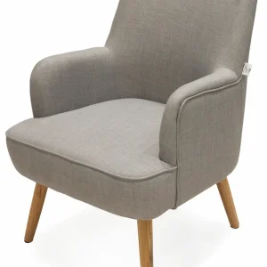 Poltrona Imbottita Tessuto con Gambe Legno Soriani Grigio Chiaro