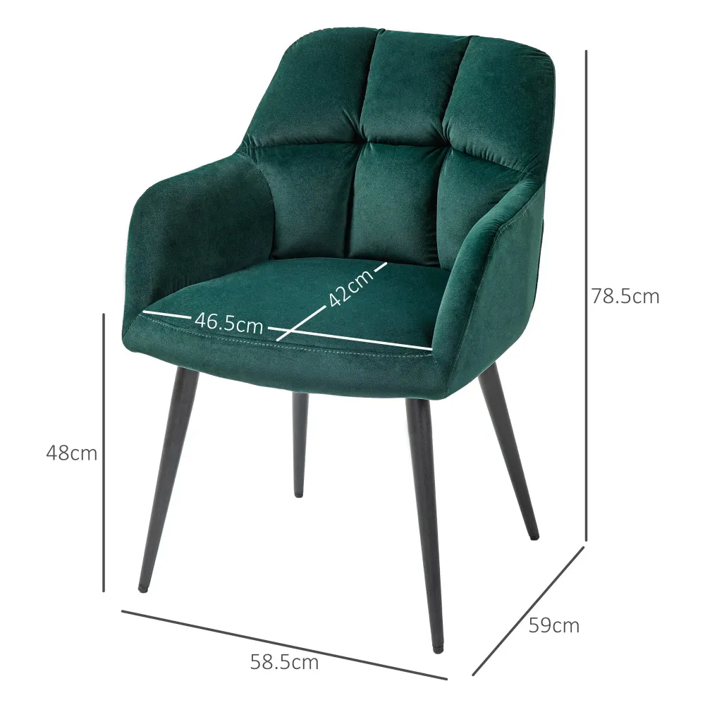 Poltrona Imbottita Velluto con Gambe Acciaio Verde