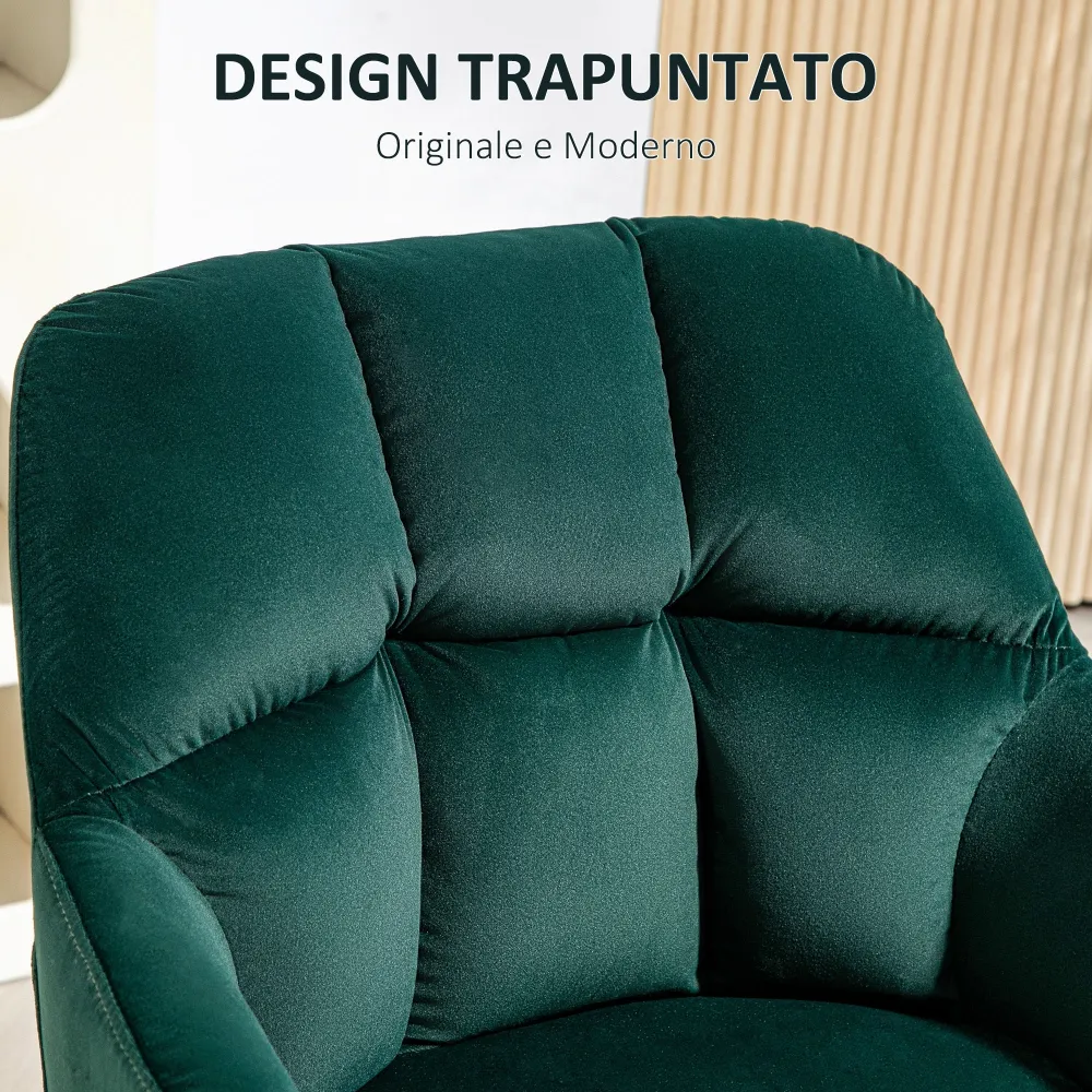 Poltrona Imbottita Velluto con Gambe Acciaio Verde