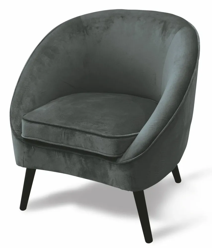 Poltrona Imbottita Velluto con Gambe Legno Soriani Grigio Scuro