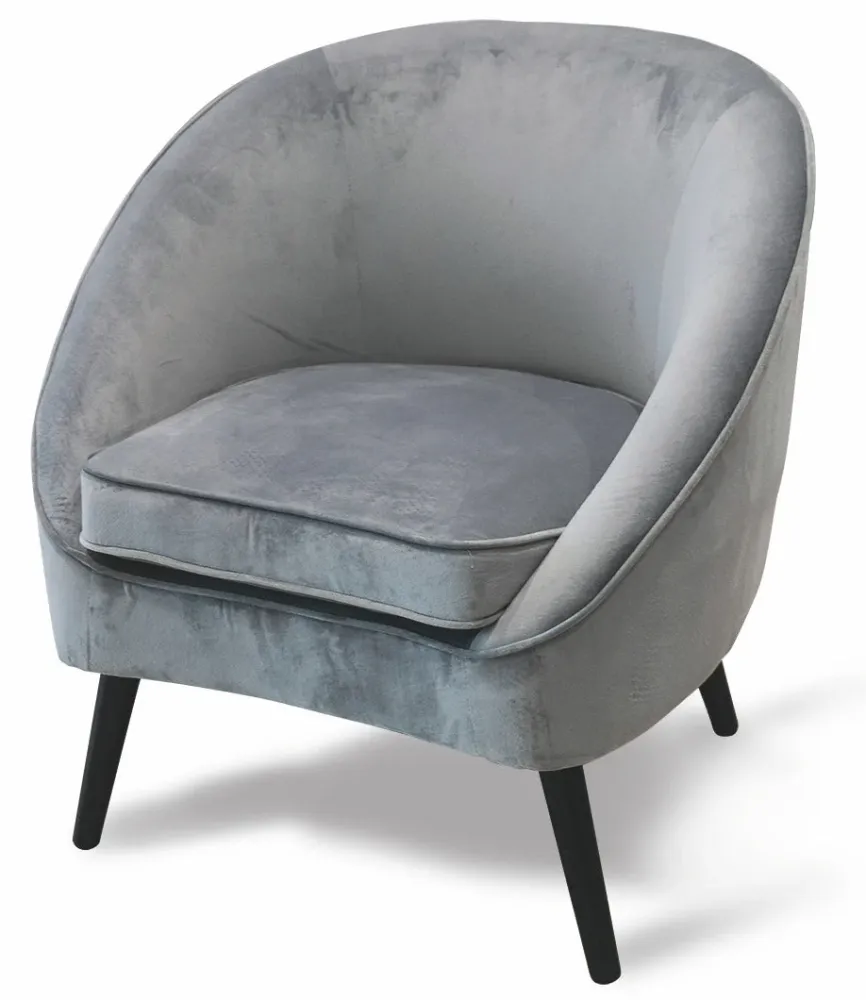 Poltrona Imbottita Velluto con Gambe Legno Soriani Grigio Chiaro