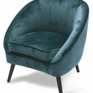 Poltrona Imbottita Velluto con Gambe Legno Soriani Blu
