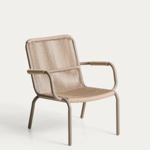 Poltrona impilabile Salis realizzata alluminio tortora e corda sintetica beige