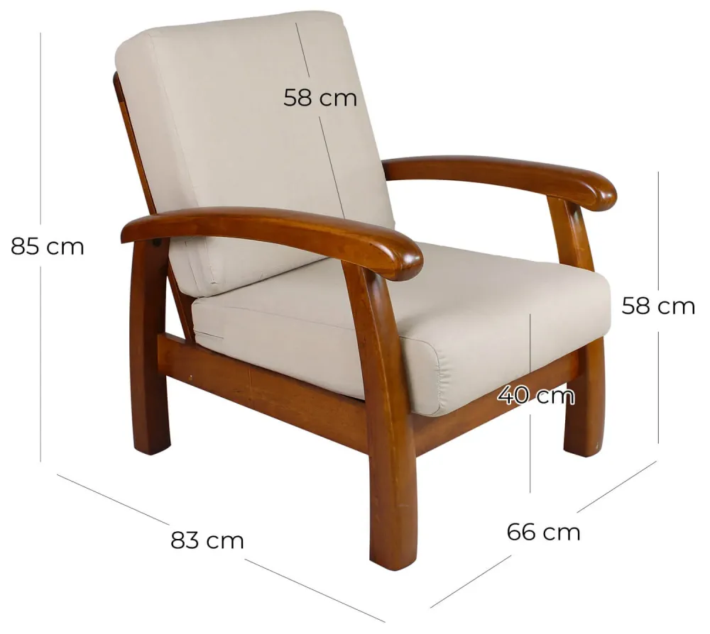Poltrona Legno con Cuscini 66x85x83cm Vandi Grigia