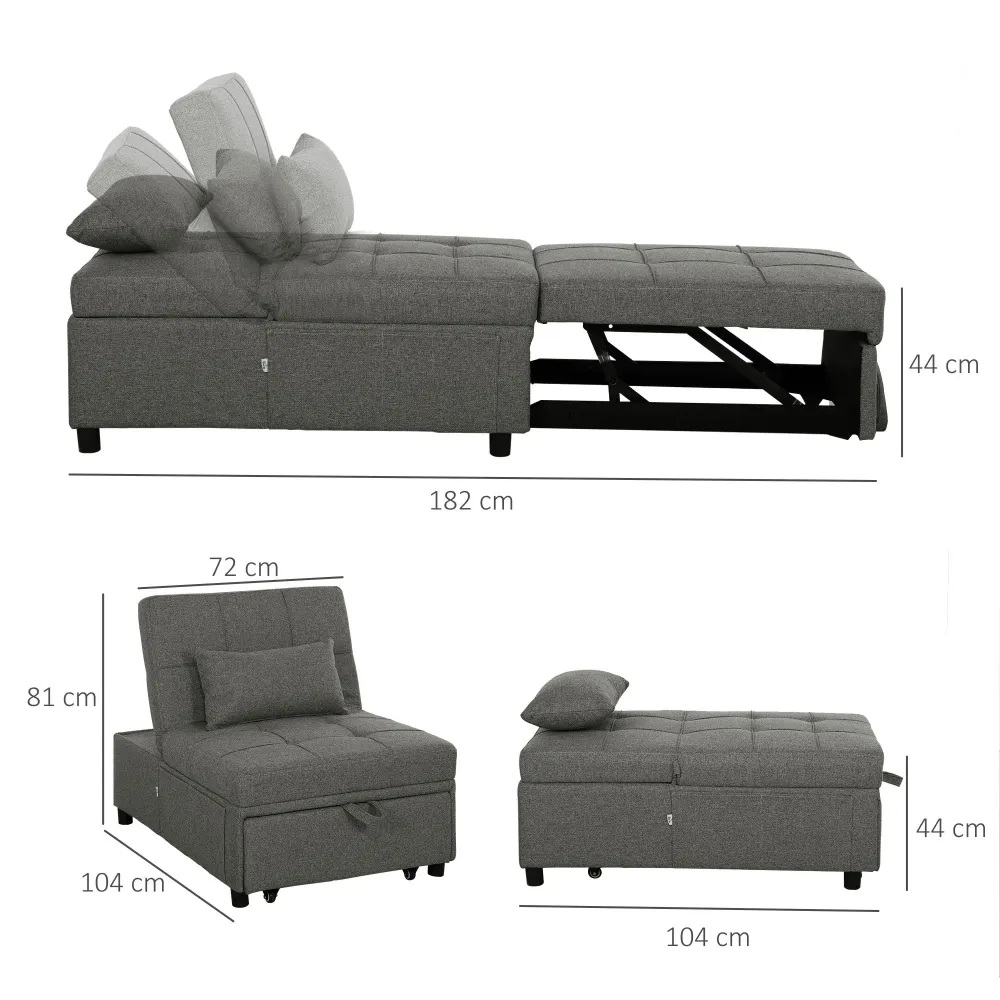 Poltrona Letto Clic Clac 4 1 Convertibile Chaise Longue e Poggiapiedi Grigio