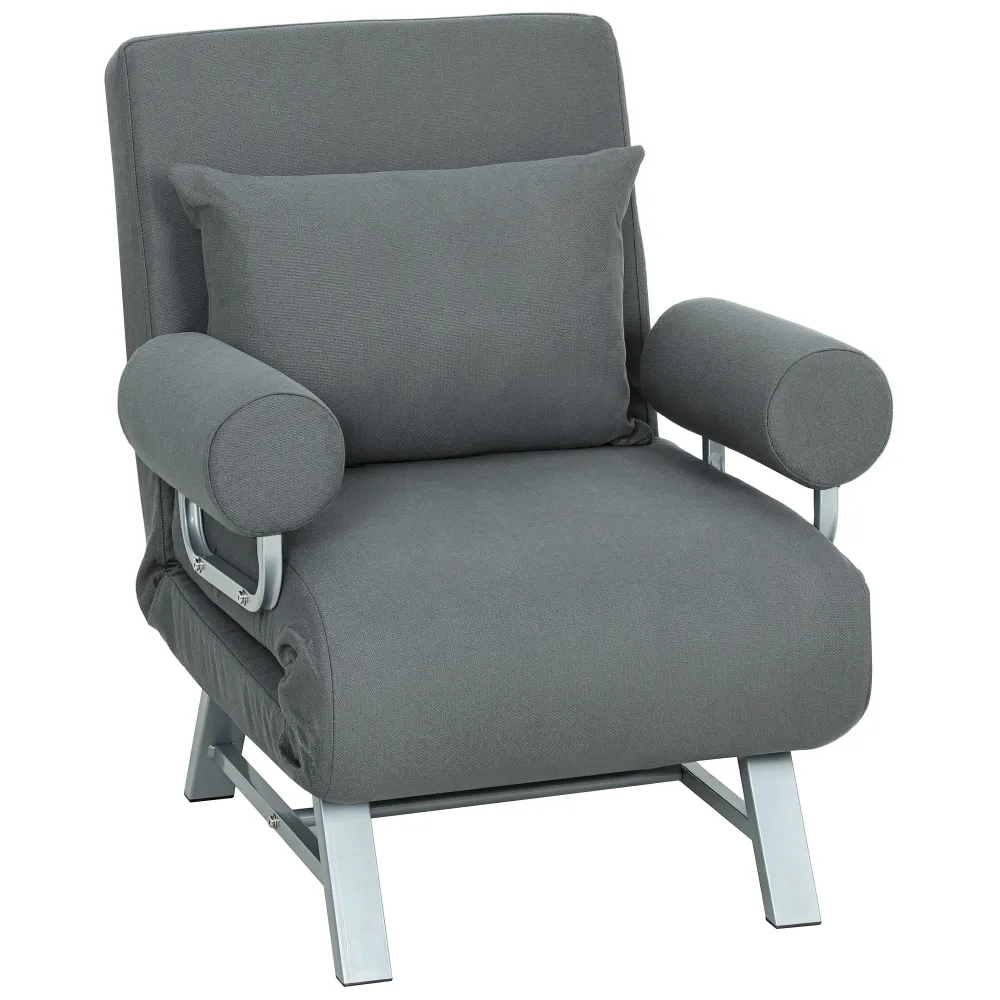 Poltrona Letto 3 1 con Schienale Reclinabile su 5 Livelli 73x78x81 cm Tessuto Effetto Lino Grigio Scuro