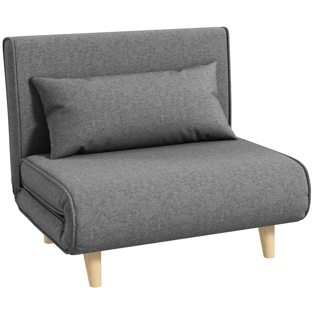Poltrona Letto con Schienale Reclinabile su 6 Posizioni 94x78x80 cm Tessuto Grigio