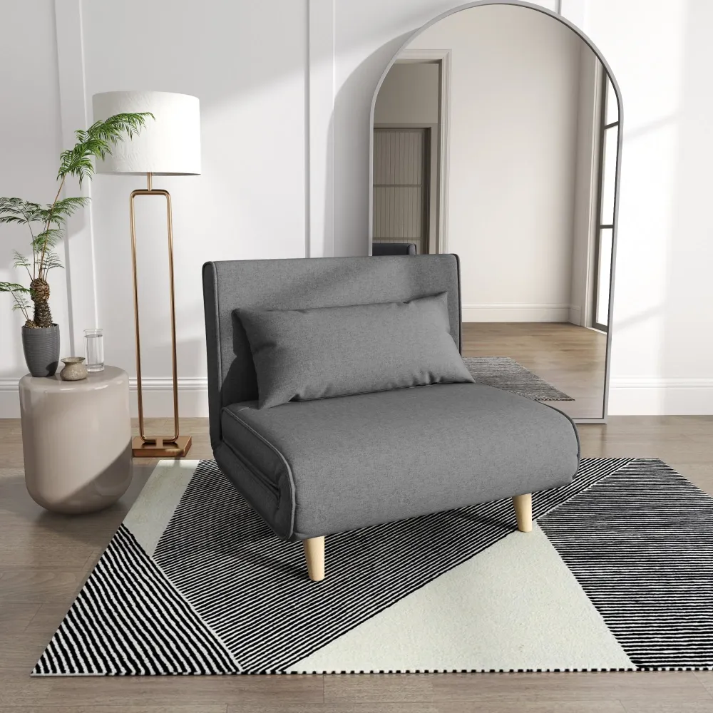 Poltrona Letto con Schienale Reclinabile su 6 Posizioni 94x78x80 cm Tessuto Grigio