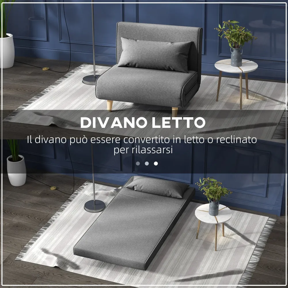 Poltrona Letto con Schienale Reclinabile su 6 Posizioni 94x78x80 cm Tessuto Grigio