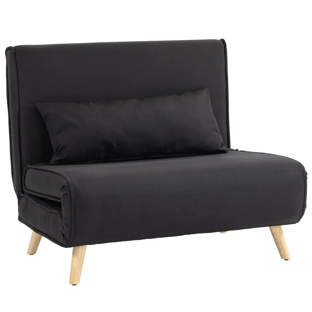 Poltrona Letto con Schienale Reclinabile su 6 Posizioni 94x78x80 cm Tessuto Nero