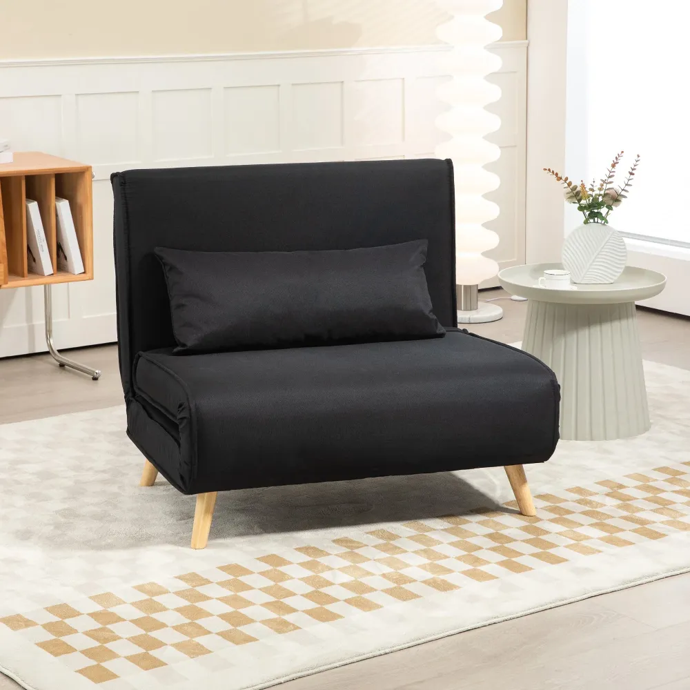 Poltrona Letto con Schienale Reclinabile su 6 Posizioni 94x78x80 cm Tessuto Nero