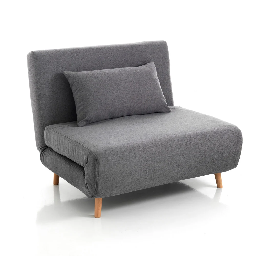Poltrona letto design moderno tessuto grigio apertura frontale cm 100x85x80h