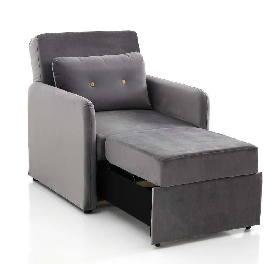 Poltrona letto design moderno velluto colore grigio cm 83x95x90h