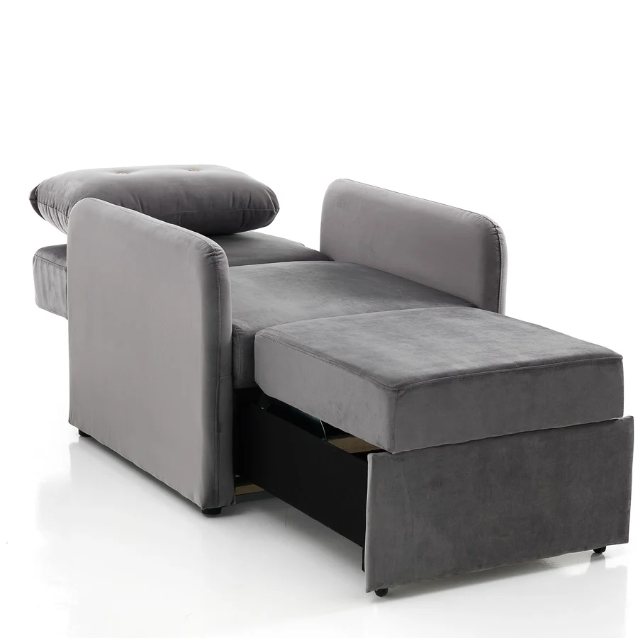 Poltrona letto design moderno velluto colore grigio cm 83x95x90h