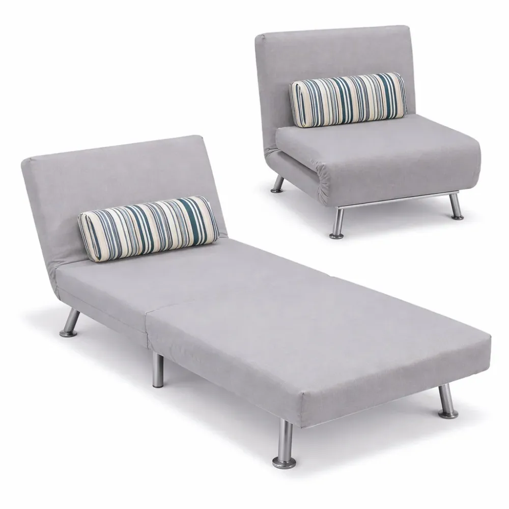 Poltrona Letto 1 Posto Schienale Reclinabile Metallo e Tessuto 75x73x73 Salvaspazio Grigio Chiaro