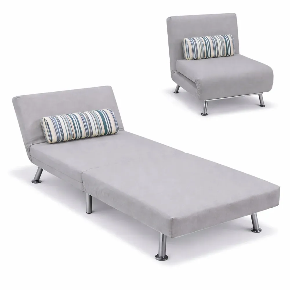 Poltrona Letto 1 Posto Schienale Reclinabile Metallo e Tessuto 75x73x73 Salvaspazio Grigio Chiaro