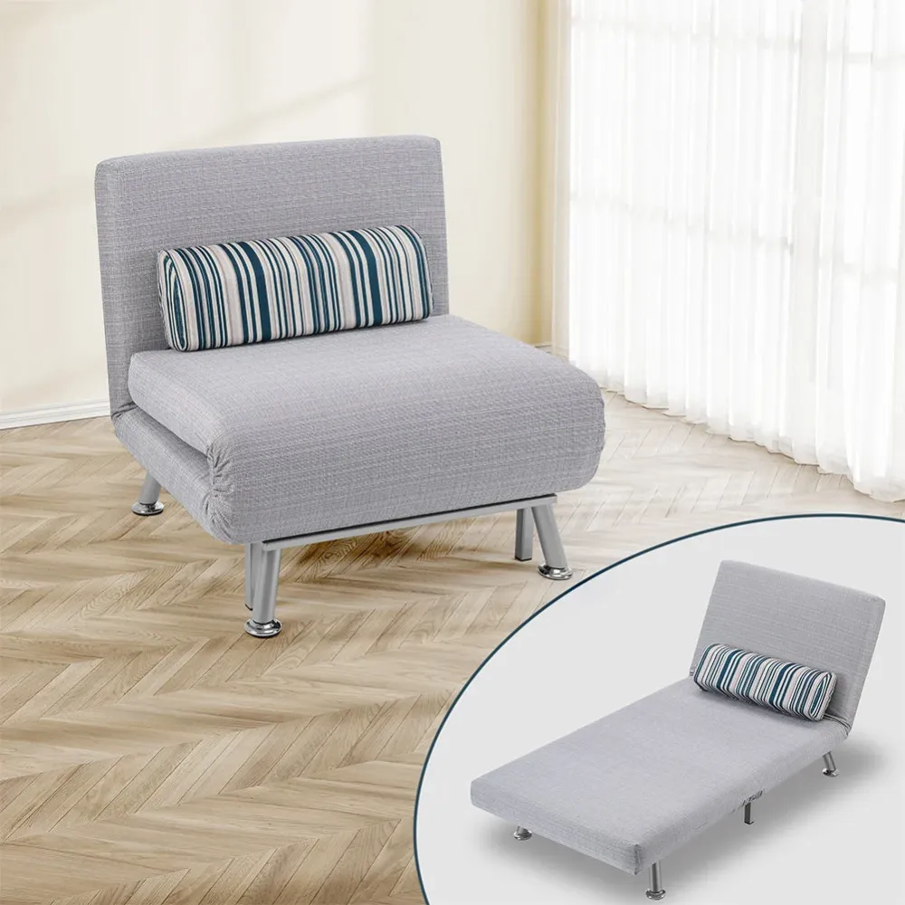 Poltrona Letto 1 Posto Schienale Reclinabile Metallo e Tessuto 75x73x73 Salvaspazio Grigio Chiaro