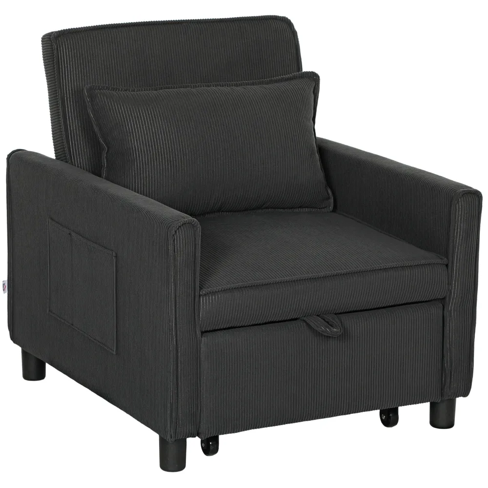 Poltrona Letto Reclinabile 74x84x81 cm Tessuto Effetto Velluto Grigio Scuro