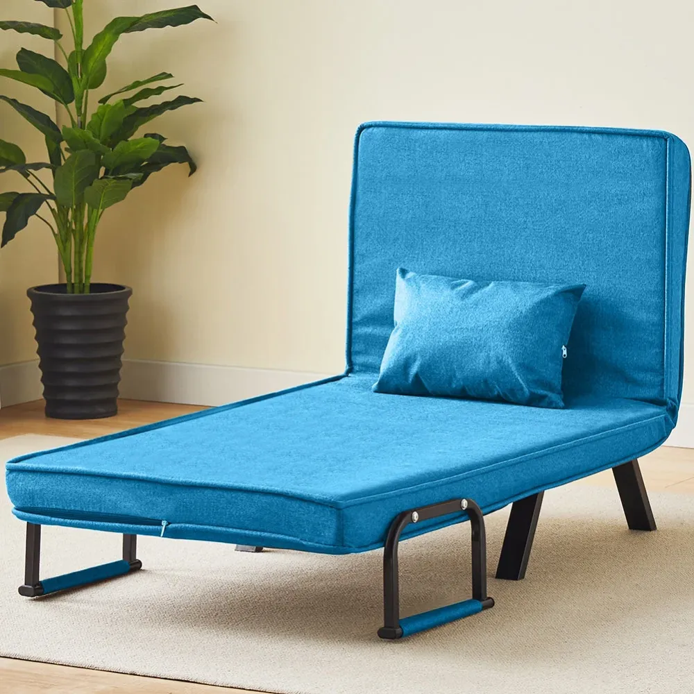 Poltrona Letto Reclinabile Chaise Lounge con Seduta Imbottita Convertibile Blu