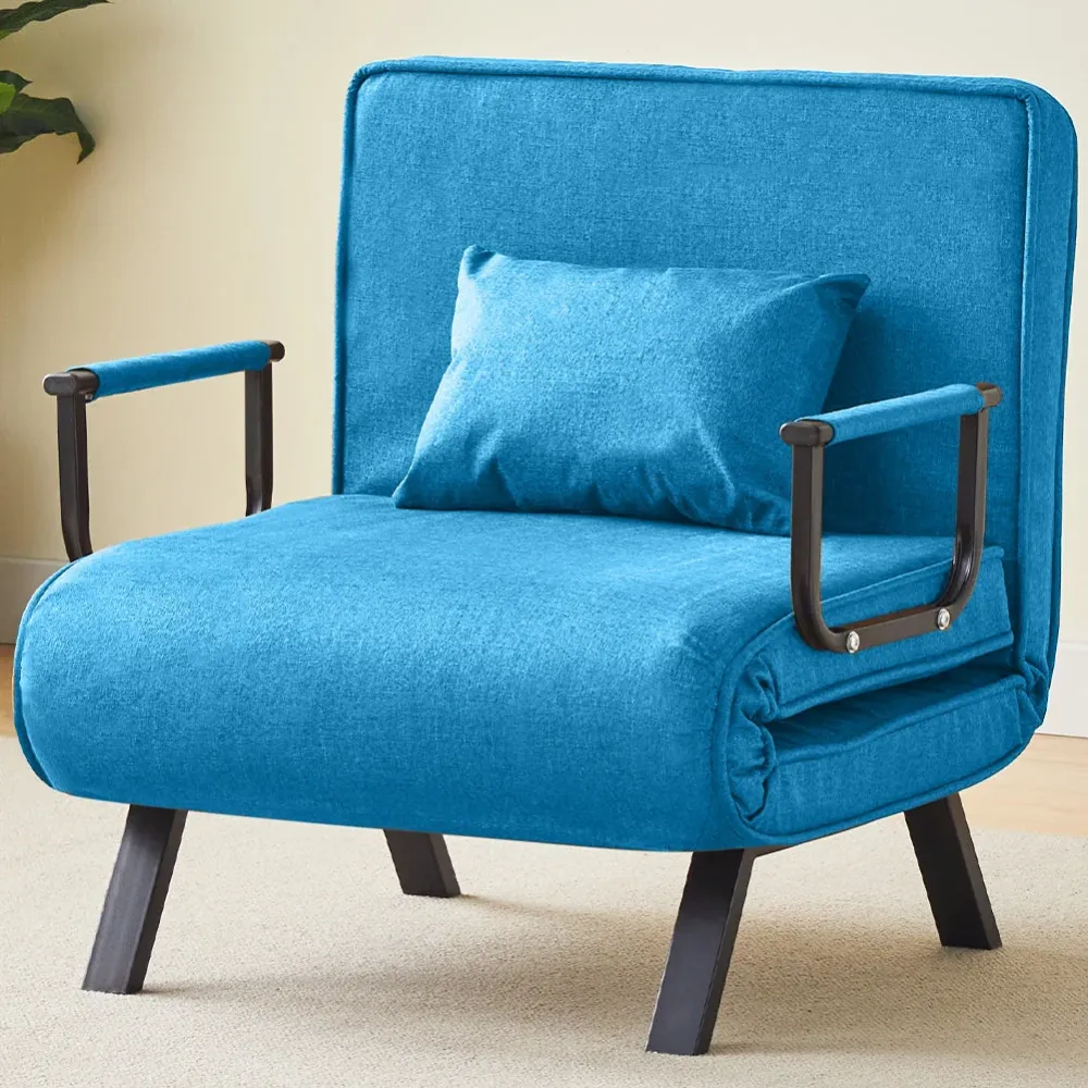 Poltrona Letto Reclinabile Chaise Lounge con Seduta Imbottita Convertibile Blu