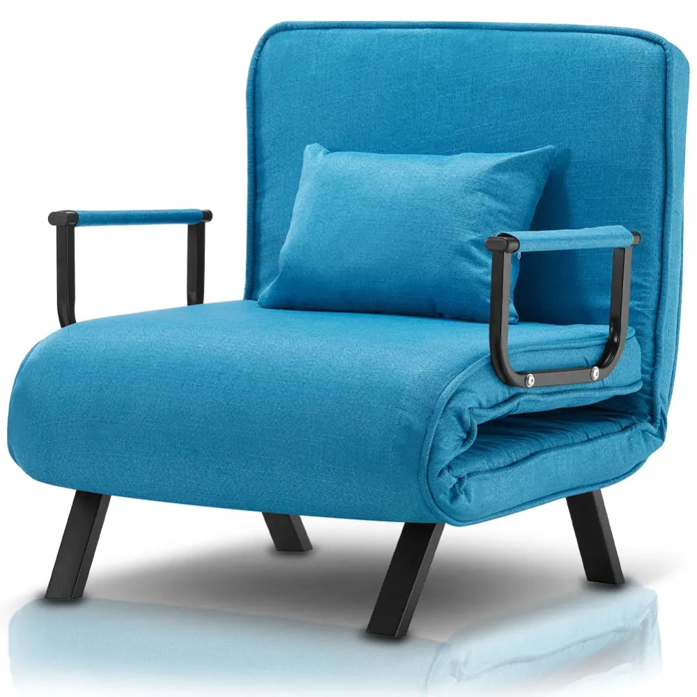 Poltrona Letto Reclinabile Chaise Lounge con Seduta Imbottita Convertibile Blu