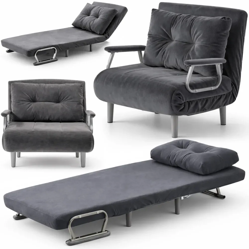 Poltrona Letto Reclinabile Chaise Lounge con Seduta Imbottita Convertibile Velluto Coste Grigio