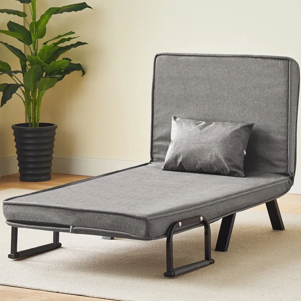 Poltrona Letto Reclinabile Chaise Lounge e Seduta Imbottita Convertibile Grigio