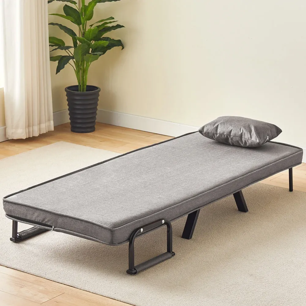 Poltrona Letto Reclinabile Chaise Lounge e Seduta Imbottita Convertibile Grigio