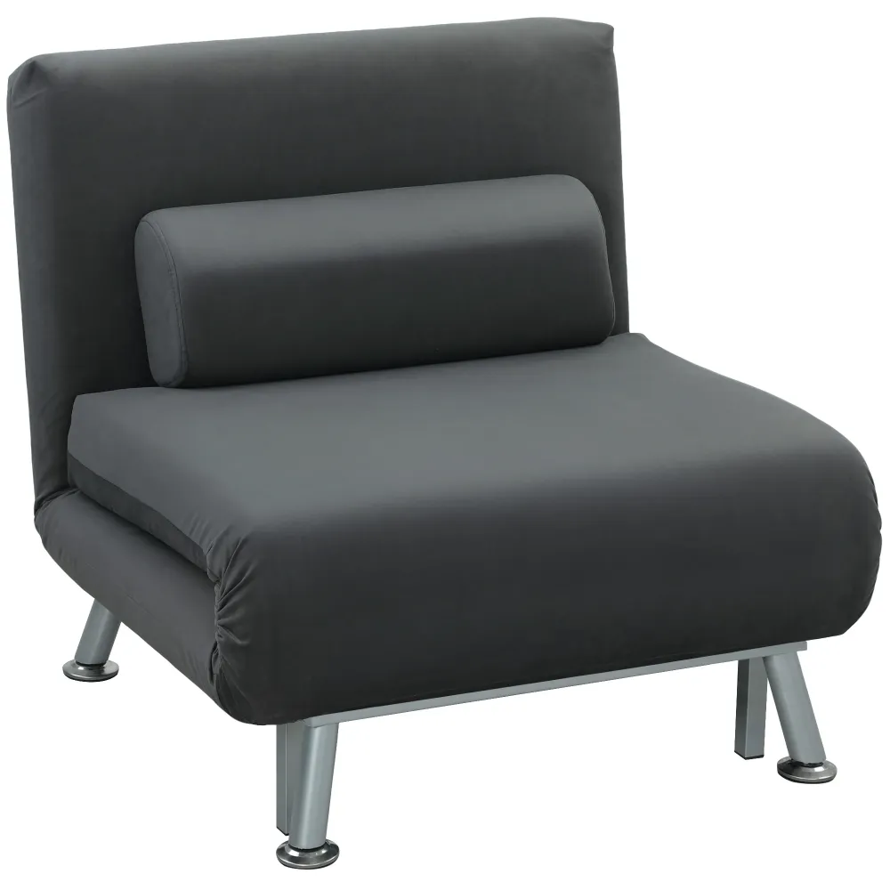 Poltrona Letto Singolo 3 1 75x70x75 cm Tessuto Effetto Lino Grigio Scuro