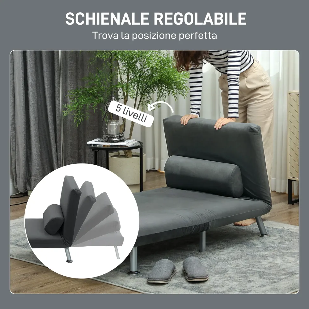 Poltrona Letto Singolo 3 1 75x70x75 cm Tessuto Effetto Lino Grigio Scuro
